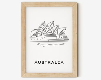Reizen Poster, Australië Print, Sydney Print, Fine Line Art Print, City Print, Country Print, Travel Art Prints, Zwart-wit Kunst