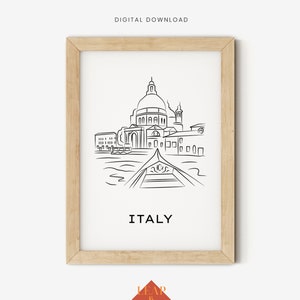 Venice Travel Art Print, Italy Travel Poster, Living Room Prints, Housewarming Gift, Minimalist Wall Art, Black and White Art, Fine Line Art