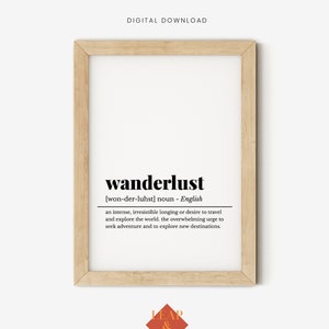 Travel Art Print, Wanderlust Definition, Printable Wall Art, Travel Poster, Bedroom Print, Modern Home Decor, Wanderlust Print, Travel Print