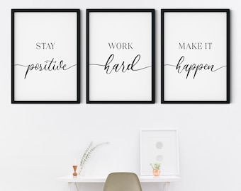 Kontorsdekor för kvinnor, skrivbord, håll dig positiv, jobba hårt, få det att hända, sovrumsdekor, motivationsposter, trendig väggkonst, båsdekor