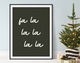 Christmas Printable Wall Art, Fa La La La La Christmas Print, Christmas Lyrics, Typography Print Christmas Art, Boho Christmas Decor