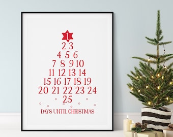 Christmas Countdown Print, Christmas Advent Printable, Winter Wall Art Print, Christmas Decor, Christmas Calendar, Printable Wall Art