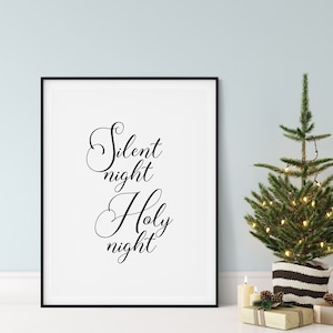 Christmas Printable Art, Silent Night Holy Night, Christmas Print, Christmas Decor, Printable Wall Art, Holiday Art Print, Christmas Sign