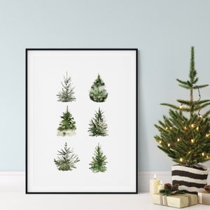 Christmas Tree Print, Pine Tree Art, Evergreen Trees, Farmhouse Christmas Wall Art, Winter Tree Printable, Holiday Decor, Printable Wall Art