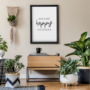Drink Teken, Waarom Beperk Happy Tot een uur, Bar Wall Art, Home Bar Decor, Grappige Kunst aan de muur, Afdrukbare Kunst, Office Decor, Afdrukbare Bar Cart teken