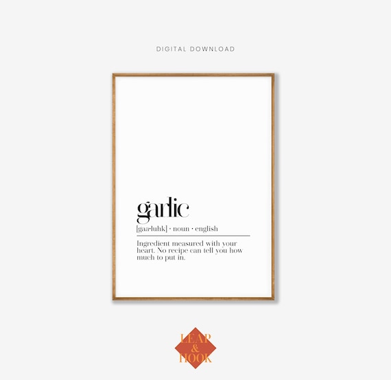 Kitchen Wall Decor, Garlic Definition Print, Kitchen Wall Art, Funny Poster, Dining Room Wall Art, Foodie Gift Idea, Printable Wall Art