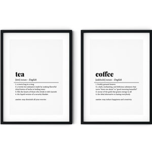 Kitchen Printable Wall Art, Coffee Bar Decor, Set of 2 Prints, Coffee Definition Print, Tea Definition Print, Coffee Sign, Tea Print,Bar Art