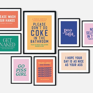 Colorful Bathroom Wall Art, Funny Bathroom Signs, Bathroom Wall Decor, Bathroom Prints, 8 Printables, Bathroom Art, Printable Wall Art