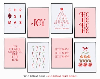 Christmas Prints, 32 Christmas Printables, Christmas Wall Art, Colorful Christmas Decor, Gallery Wall Set, Holiday Decor, Winter Wall Art