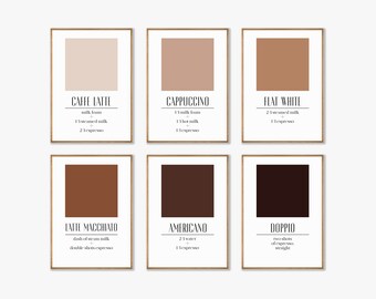 Coffee Guide Print, Coffee Gallery Wall Set of 6 Prints, Coffee Poster, Coffee Wall Art, Coffee Lover Gift, Coffee Printable Wall Art