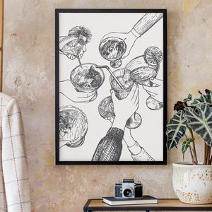 Proost print, Bar Cart Wall Decor, Cheers afdrukbare Wall Art, Bar Cart Print, Bar Cart Decor, Retro keuken kunst aan de muur, trendy kunst aan de muur