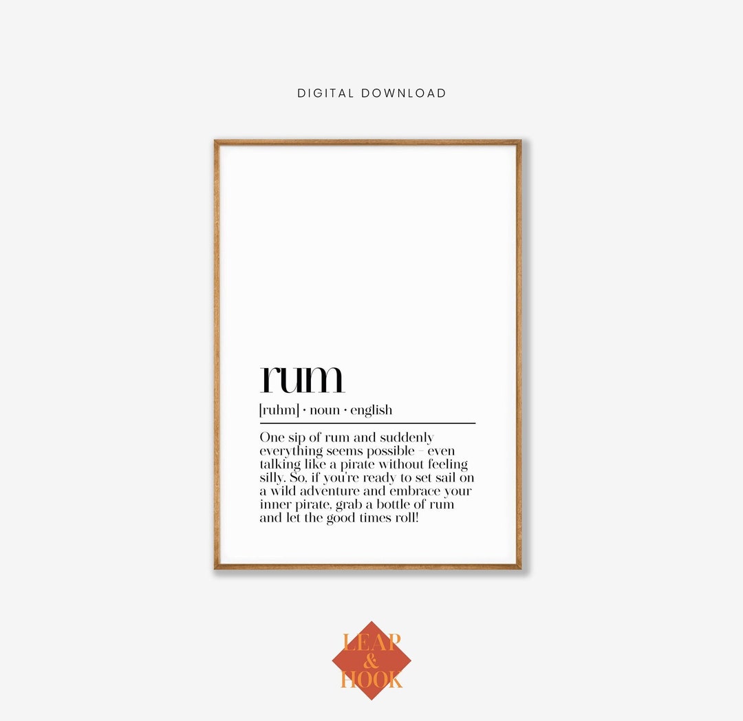 Alcohol Poster, Rum Definition Print, Bar Cart Decor, Kitchen Prints