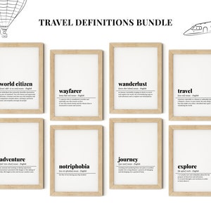 Travel Gallery Wall Art, Set of 8 Prints, Definition Print, Travel Posters, Traveler Gift, Wanderlust Wall Art, Travel Decor, Printable Art