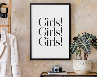 Feminist Wall Art, Girl Girl Girl, Boho Wall Decor, Minimalist Wall Art, Teen Room Decor, Trendy Wall Art, Girly Wall Art, Girlfriend Gift