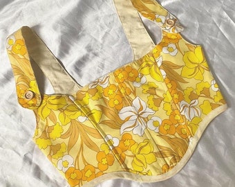 Corset floral rétro jaune fait main taille 8