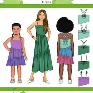 Girls Dress PDF Sewing Pattern - Size 1-14 - 2 Lengths - Asymmetrical Tiers
