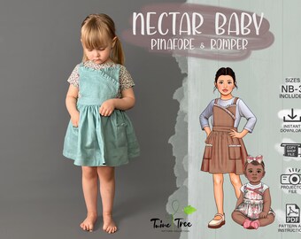 Baby Pinafore Dress and Romper Size NB - 3 PDF Sewing Pattern