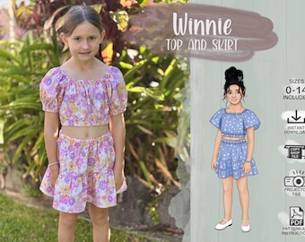 Girls Top & Skirt Set 0 - 14 PDF Sewing Pattern