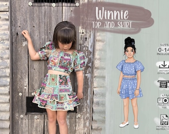 Girls Top & Skirt Set 0 - 14 PDF Sewing Pattern