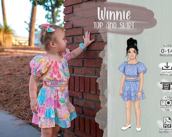 Girls Top & Skirt Set 0 - 14 PDF Sewing Pattern