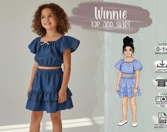Girls Top & Skirt Set 0 - 14 PDF Sewing Pattern