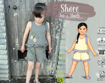 Kids Ruffle Top and Shorts Size 1 - 14 PDF Sewing Pattern