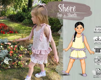 Kids Ruffle Top and Shorts Size 1 - 14 PDF Sewing Pattern
