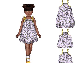 Kids Bubble Hem Dress and Top Size 0 - 14 PDF Sewing Pattern