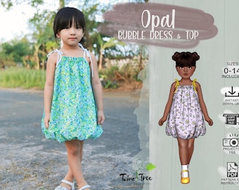Kids Bubble Hem Dress and Top Size 0 - 14 PDF Sewing Pattern