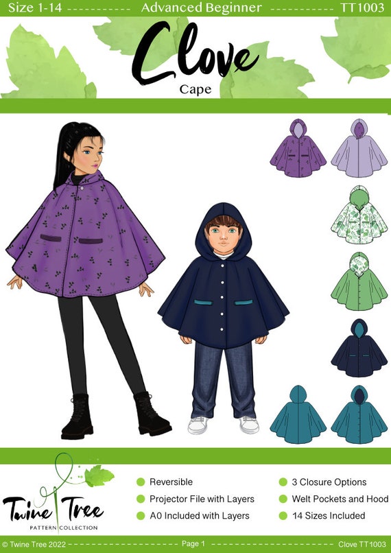 Clove Kids Size 114 Cape PDF Sewing Pattern Etsy