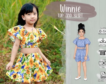 Girls Top & Skirt Set 0 - 14 PDF Sewing Pattern
