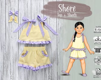 Kids Ruffle Top and Shorts Size 1 - 14 PDF Sewing Pattern