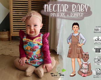 Baby Pinafore Dress and Romper Size NB - 3 PDF Sewing Pattern