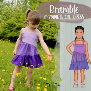 Girls Dress PDF Sewing Pattern - Size 1-14 - 2 Lengths - Asymmetrical Tiers