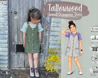 Kids Overall/Dungaree Dress 1 - 14 PDF Sewing Pattern