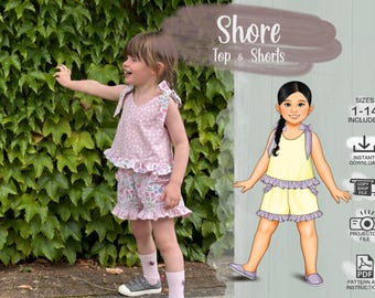 Kids Ruffle Top and Shorts Size 1 - 14 PDF Sewing Pattern