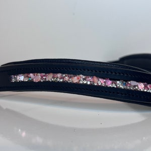 Pink Crushed Rock Diamanté Crystals Smooth V Padded Leather Horse Browband