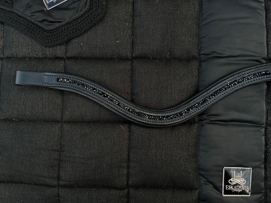 Navy Blue Curved Damanté Padded Leather Horse Browband - Etsy