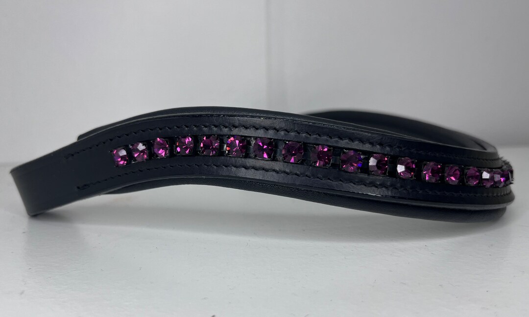 orange Curved Topaz Diamanté Crystals Padded Leather Horse Browband Black Size A
