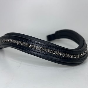 Grey Crushed Diamanté Crystals Curved Padded Leather Horse Browband