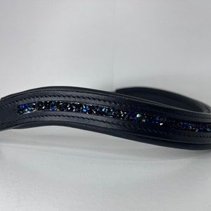Rainbow Shine Black Crushed Diamanté Crystals Curved Padded Leather Horse Browband
