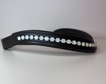 Matt White Opal Snow Diamanté Padded Leather Curved Horse Browband