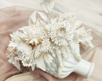 Peigne à cheveux Boho tout blanc / Peigne à cheveux de mariée à fleurs séchées / Postiche de mariage avec épingles / Coiffure de conception originale / Couronne de fleurs de mariée unique.