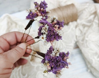 Purple Dried Flower Hair Pin/ Bridal Hair Accessories/ Lilac Flower Hair Pin/ Wild Hair Pin/ Rustic Wedding Bridal Hair Accessories.