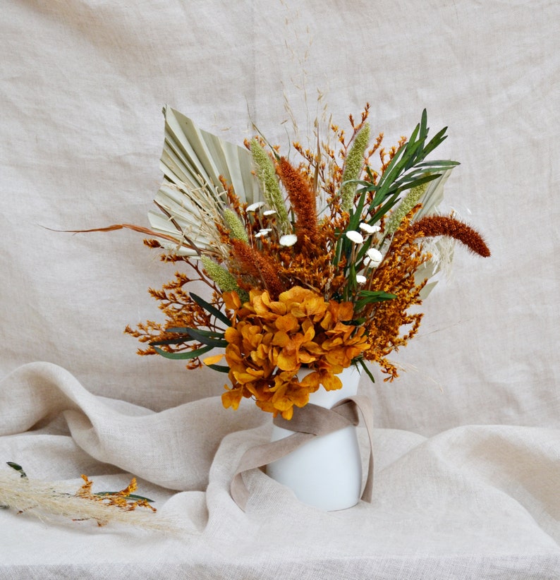 Burnt Orange Dried Flowers Vase Arrangement/ Hydrangea Etsy
