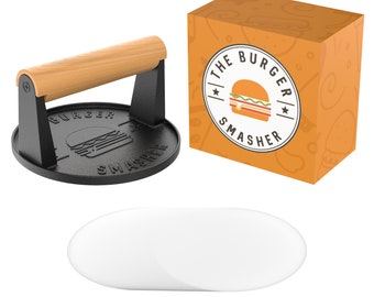 The Burger Smasher | Cast Iron Burger Press - Cook Perfect Thin Patty Smashed Burgers + Ultimate Crust & Sear |  Great Valentine's Day Gift!