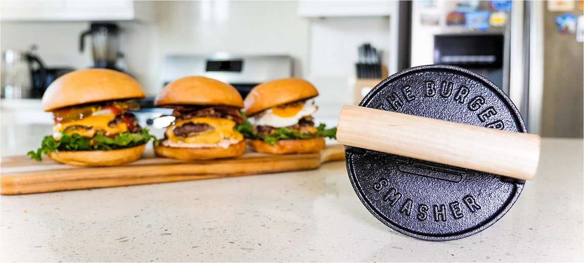The Burger Smasher Cast Iron Burger Press Cook Perfect Etsy