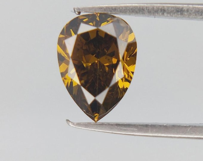 GIA Lab-Certified, Natural, Untreated, .49 Carat, Pear Cut, CLEAN, Fancy Dark, Cognac Diamond