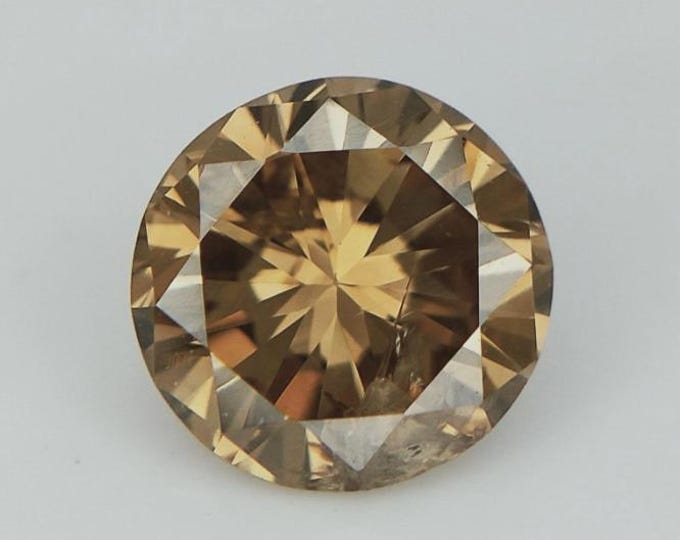 Lab-Certified, NATURAL, Untreated, .70 Carat, Round Brilliant Cut Champagne Diamond