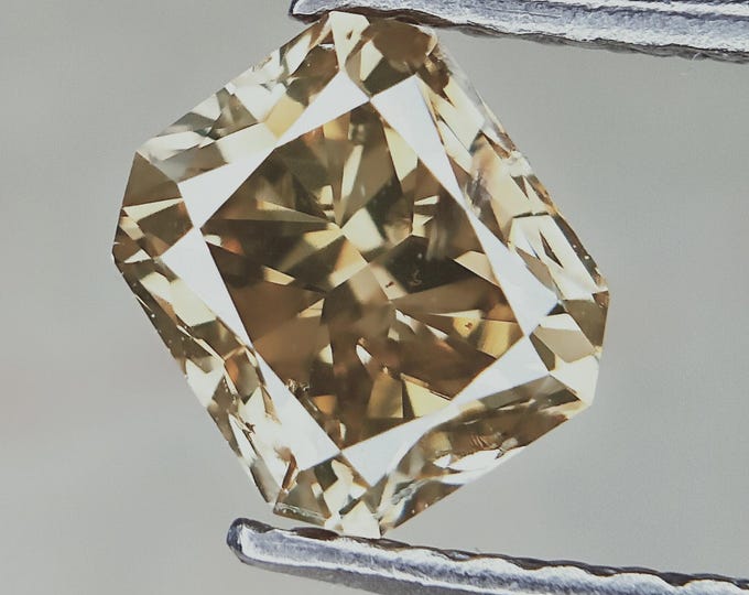 Lab-Certified, NATURAL, Untreated, .72 Carat, Radiant, Brilliant Cut Champagne Diamond